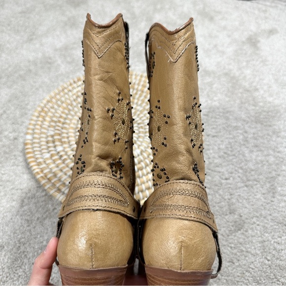 Dingo Addie Women’s Harness Boots Mid-Calf Rhinestone Western Rodeo Cowgirl Tan - Picture 8 of 16